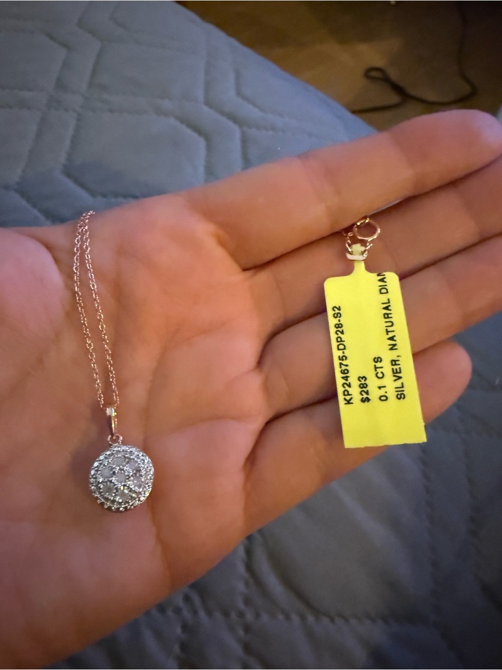 Sterling Silver rose gold 18 in Halo Pendant Necklace with natural diamond